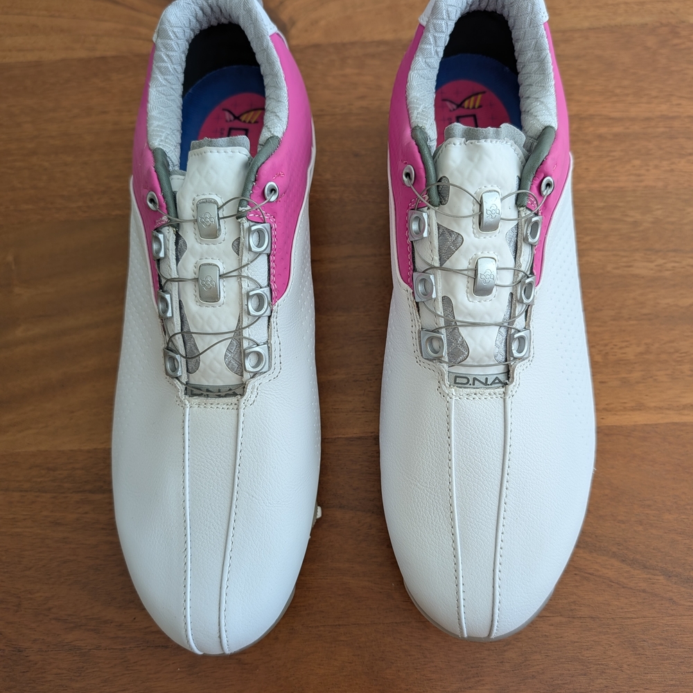 FootJoy DNA BOA Golf Shoes Women's White Pink Leather Soft Spikes 9.5